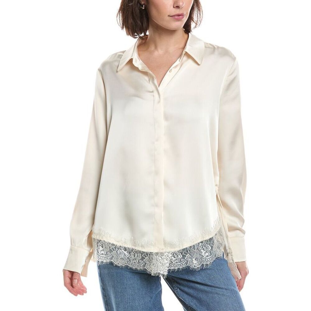 Hl Affair Womens Lace Hem Shirt, White